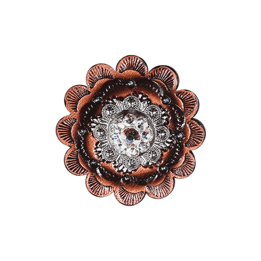 AB Antique Silver 1" European Crystal Concho and Leather Rosette - RODEO DRIVE