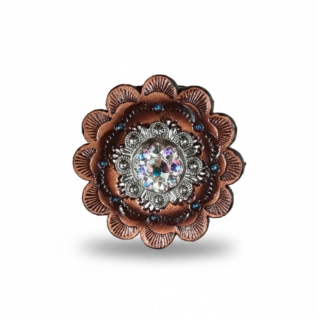 Antique Silver AB Crystal Conchos | Sizes 1"- 3" | Buckles | Saddle Set | Leather Rosettes | Slide