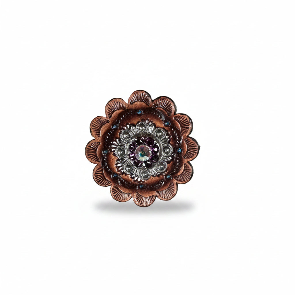 Antique Silver Amethyst - AB Crystal Conchos | Sizes 1"- 3" | Buckles | Saddle Set | Leather Rosettes | Slide