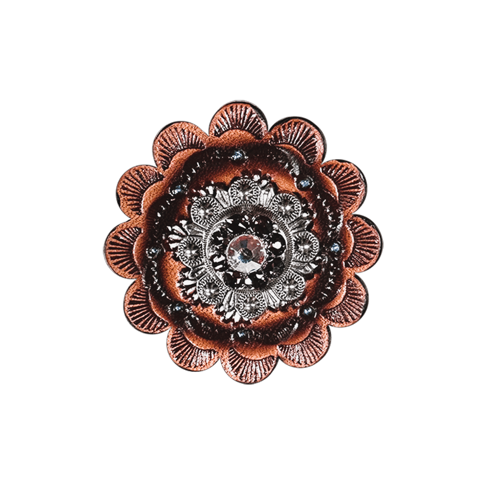 Amethyst & AB Antique Silver 1" European Crystal Concho and Leather Rosette - RODEO DRIVE