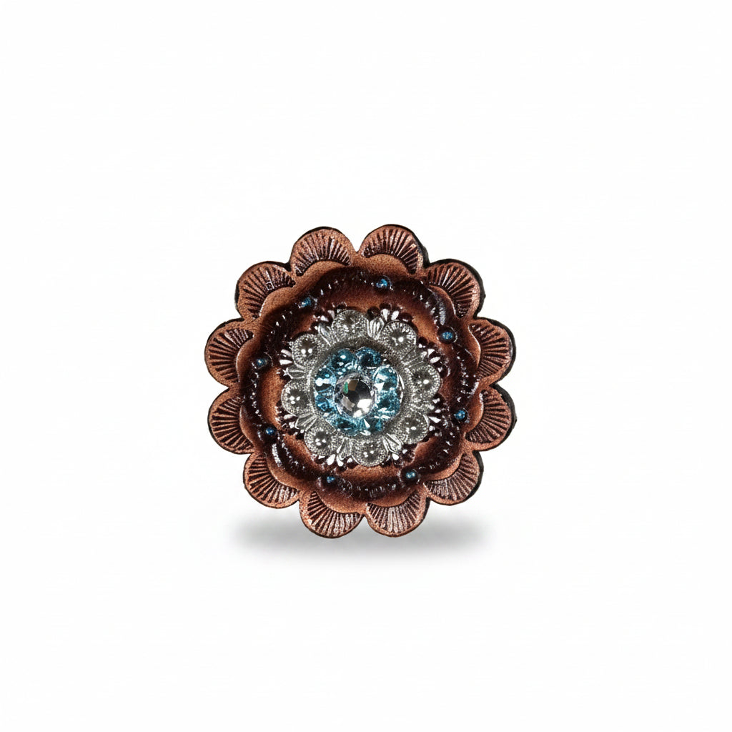 Antique Silver Aqua  - Clear Crystal Conchos | Sizes 1"- 3" | Buckles | Saddle Set | Leather Rosettes | Slide
