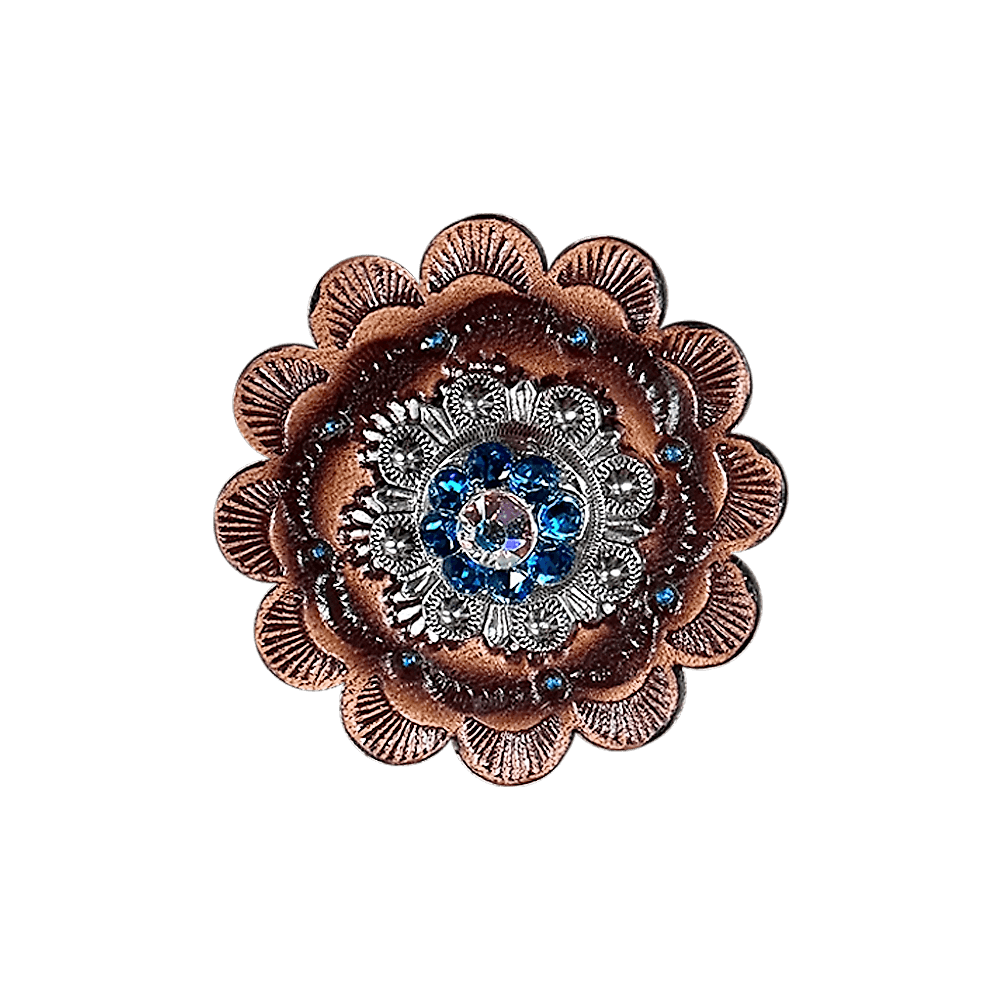 Capri & AB Antique Silver 1" European Crystal Concho and Leather Rosette - RODEO DRIVE