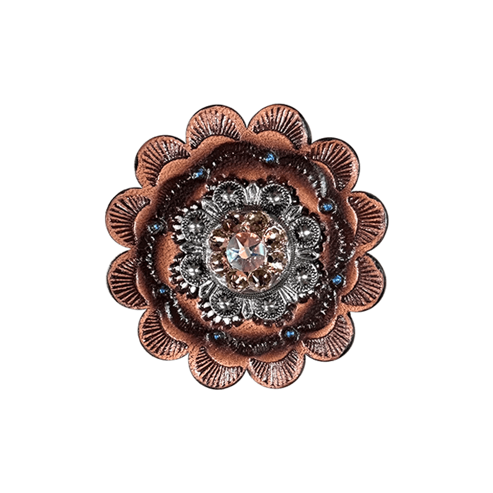 Champagne & AB Antique Silver 1" European Crystal Concho and Leather Rosette - RODEO DRIVE