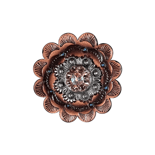 Champagne & AB Antique Silver 1" European Crystal Concho and Leather Rosette - RODEO DRIVE