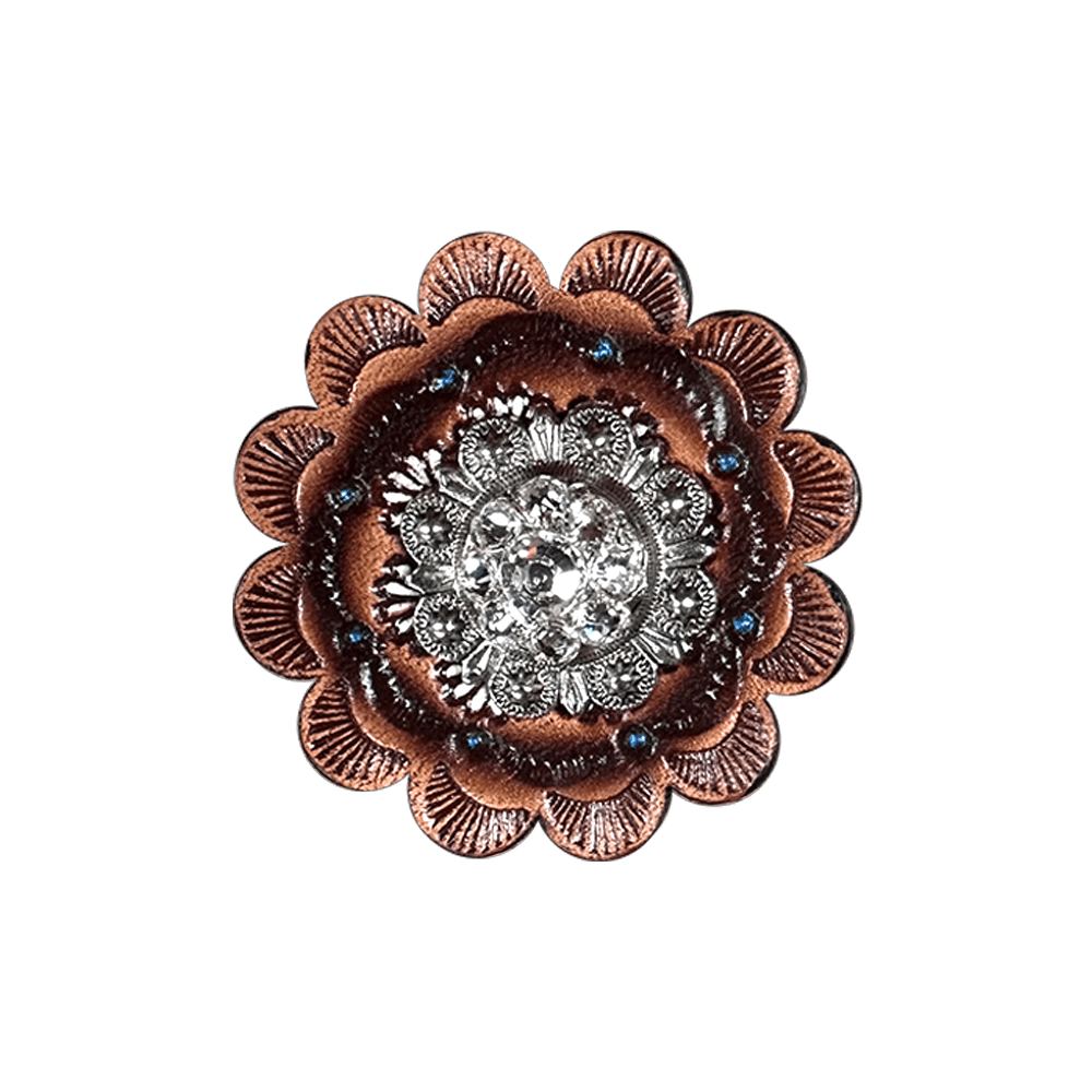 Clear Antique Silver 1" European Crystal Concho and Leather Rosette - RODEO DRIVE
