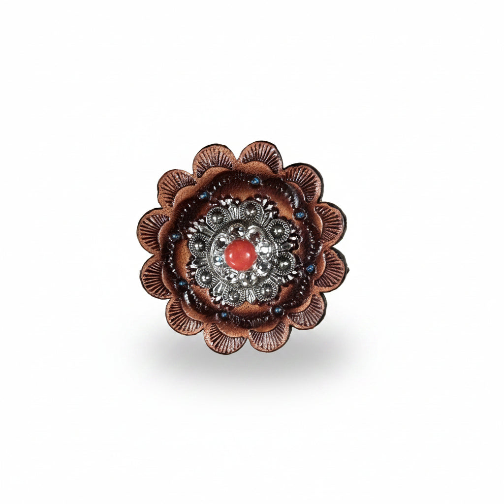 Antique Silver Coral - Clear Crystal Conchos | Sizes 1"- 3" | Buckles | Saddle Set | Leather Rosettes | Slide