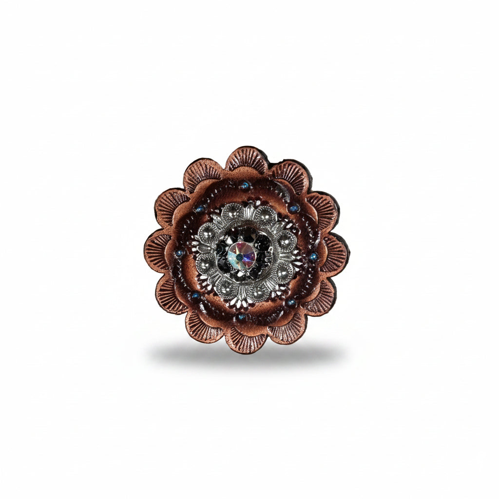 Antique Silver Jet - AB Crystal Conchos | Sizes 1"- 3" | Buckles | Saddle Set | Leather Rosettes | Slide