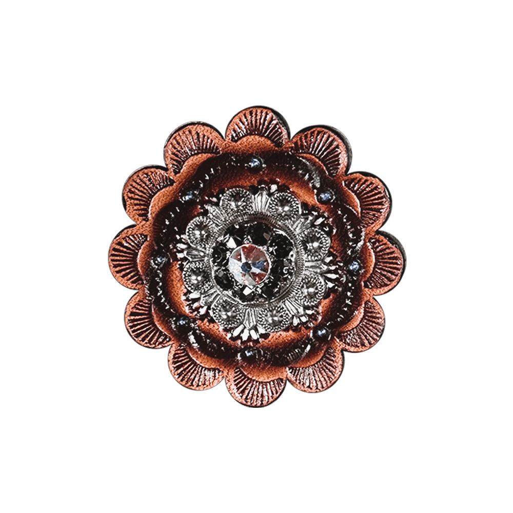 Jet & AB Antique Silver 1" European Crystal Concho and Leather Rosette - RODEO DRIVE