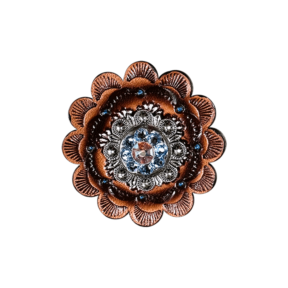 Light Sapphire & AB Antique Silver 1" European Crystal Concho and Leather Rosette - RODEO DRIVE