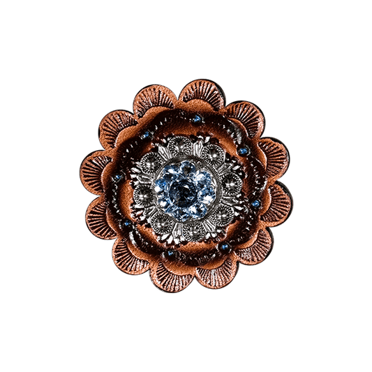 Light Sapphire & Lilac Antique Silver 1" European Crystal Concho and Leather Rosette - RODEO DRIVE