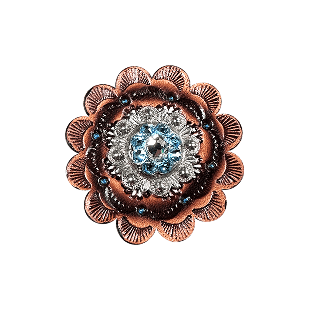 Aqua & Clear Antique Silver 1" European Crystal Concho and Leather Rosette - RODEO DRIVE
