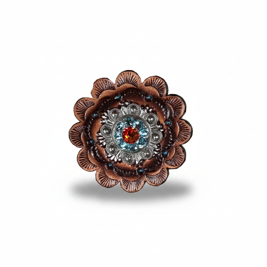 Antique Silver Tie Dye Crystal Conchos | Sizes 1"- 3" | Buckles | Saddle Set | Leather Rosettes | Slide