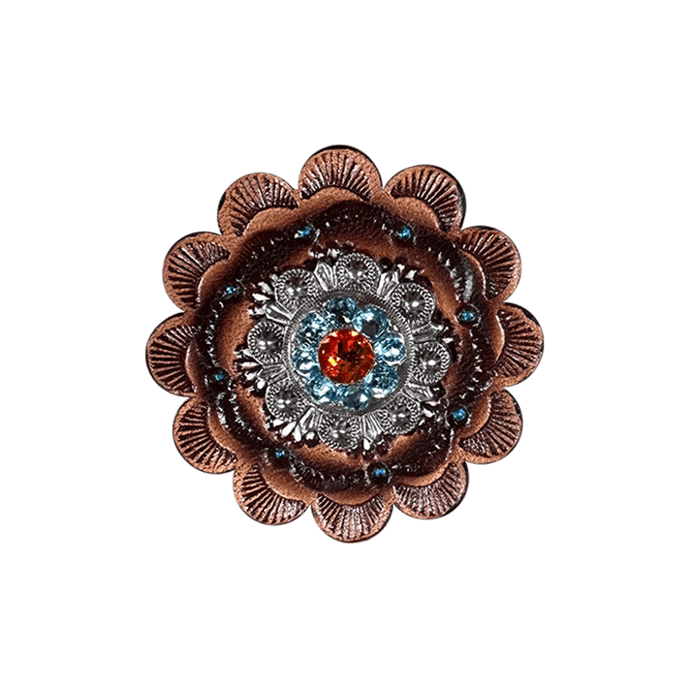 Tie Dye Antique Silver 1" European Crystal Concho and Leather Rosette - RODEO DRIVE