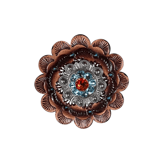 Tie Dye Antique Silver 1" European Crystal Concho and Leather Rosette - RODEO DRIVE