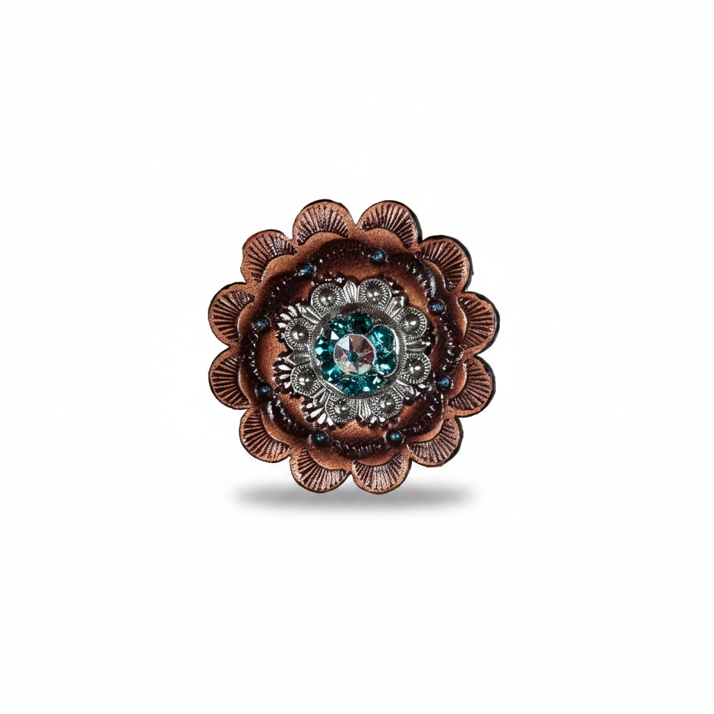 Antique Silver Teal - AB Crystal Conchos | Sizes 1"- 3" | Buckles | Saddle Set | Leather Rosettes | Slide