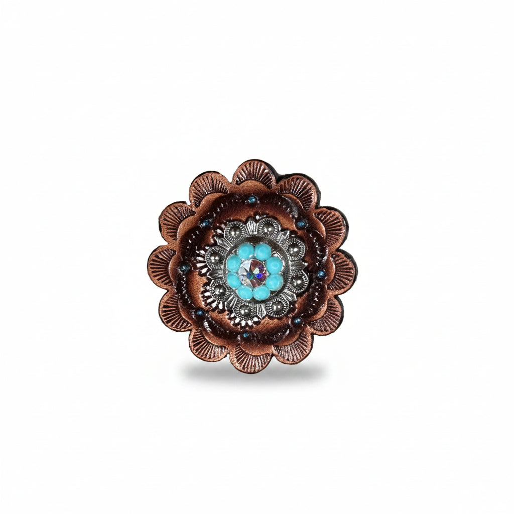 Antique Silver Turquoise - AB Crystal Conchos | Sizes 1"- 3" | Buckles | Saddle Set | Leather Rosettes | Slide