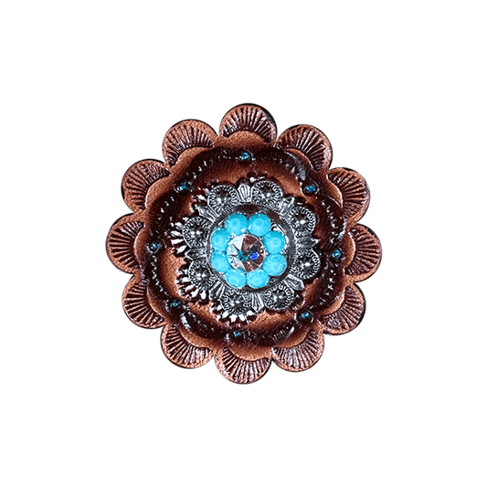 Turquoise & AB Antique Silver 1" European Crystal Concho and Leather Rosette - RODEO DRIVE