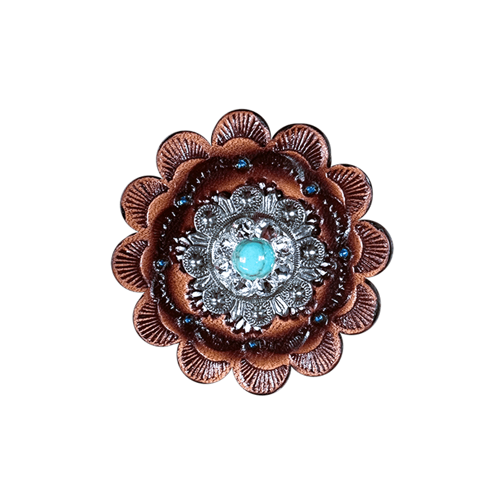 Fashion Turquoise & Clear Antique Silver 1" European Crystal Concho and Leather Rosette - RODEO DRIVE