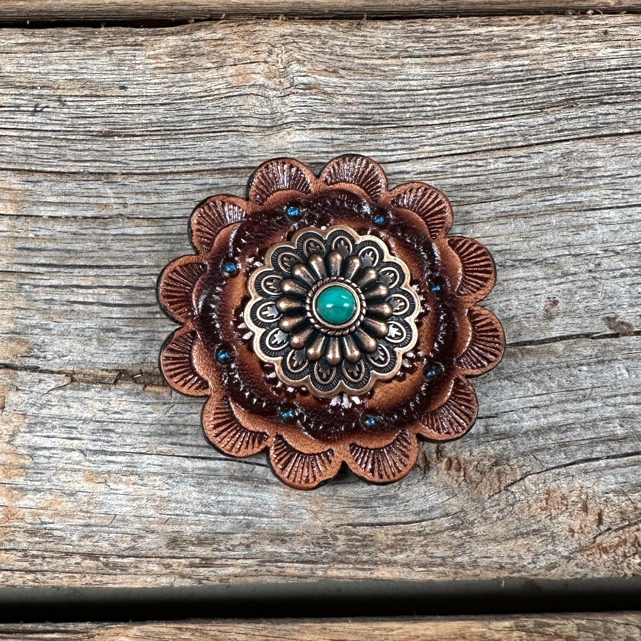 Leather Rosette with Floral Western Concho R111W103S - RODEO DRIVE