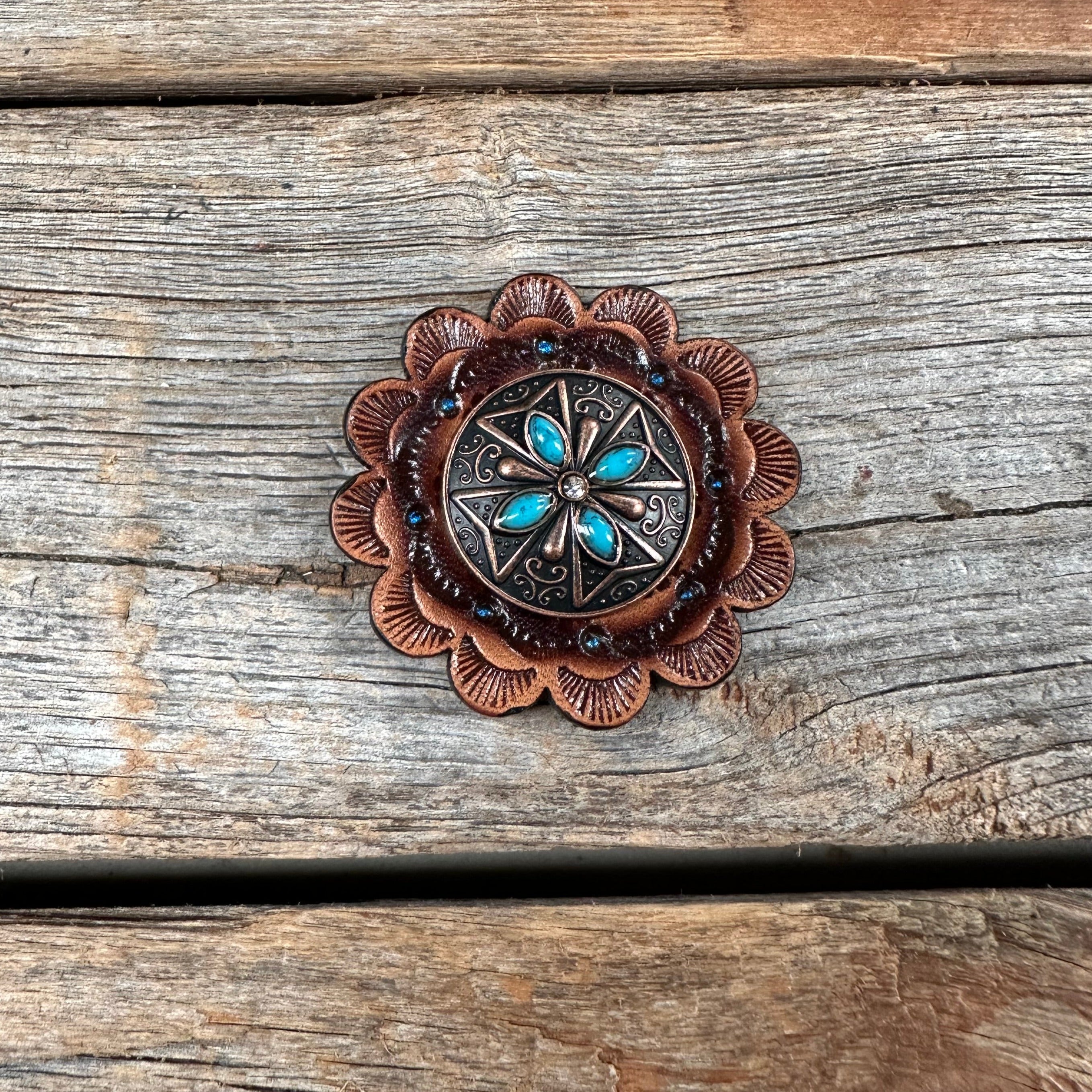 Copper Turquoise & Clear Crystal Western Concho W138