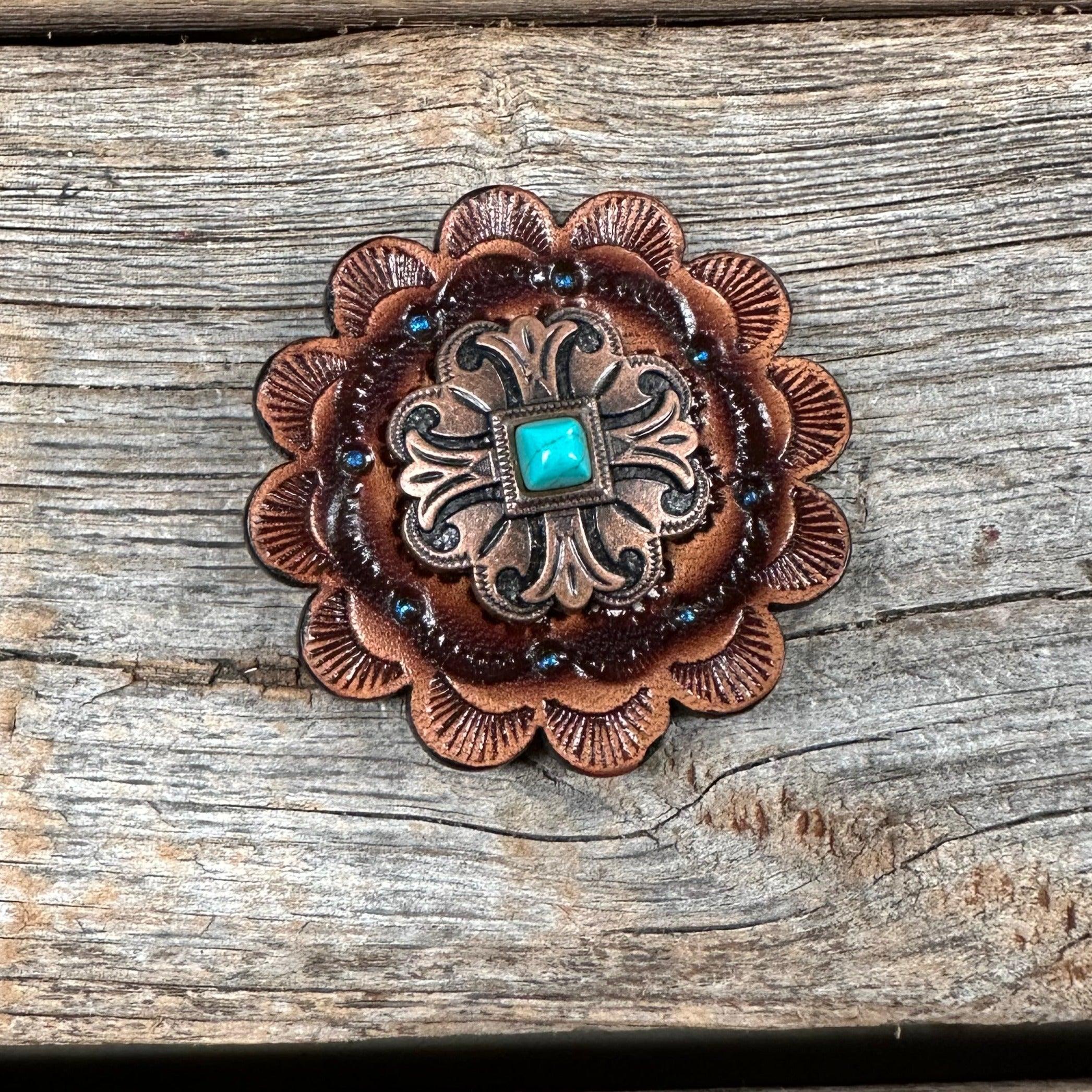 Leather Rosette with Copper Fleur-De-Lis Western Concho R111W141S - RODEO DRIVE