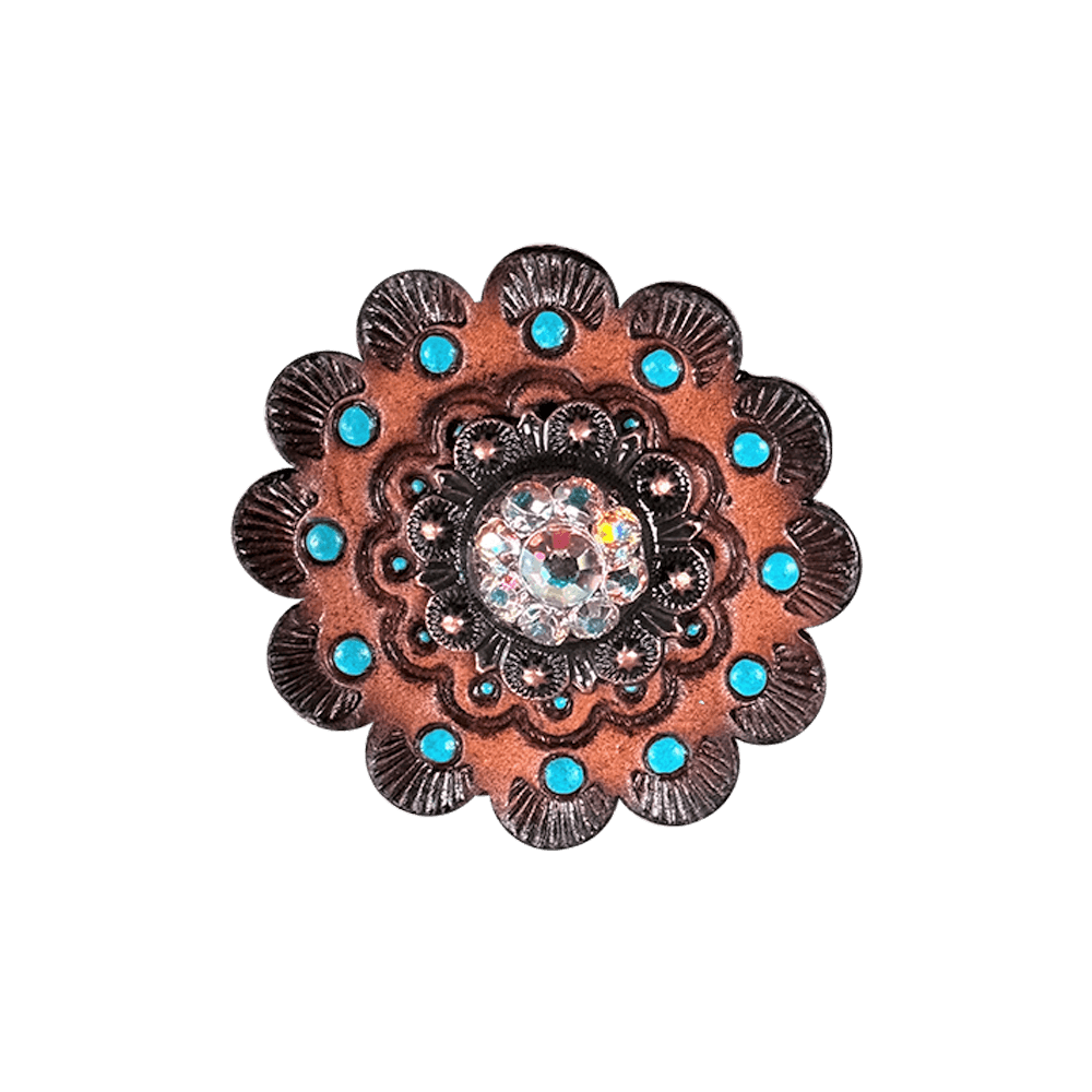 AB Copper 1" European Crystal Concho and Leather Rosette - RODEO DRIVE