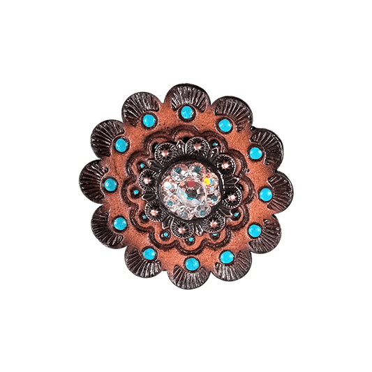 AB Copper 1" European Crystal Concho and Leather Rosette - RODEO DRIVE