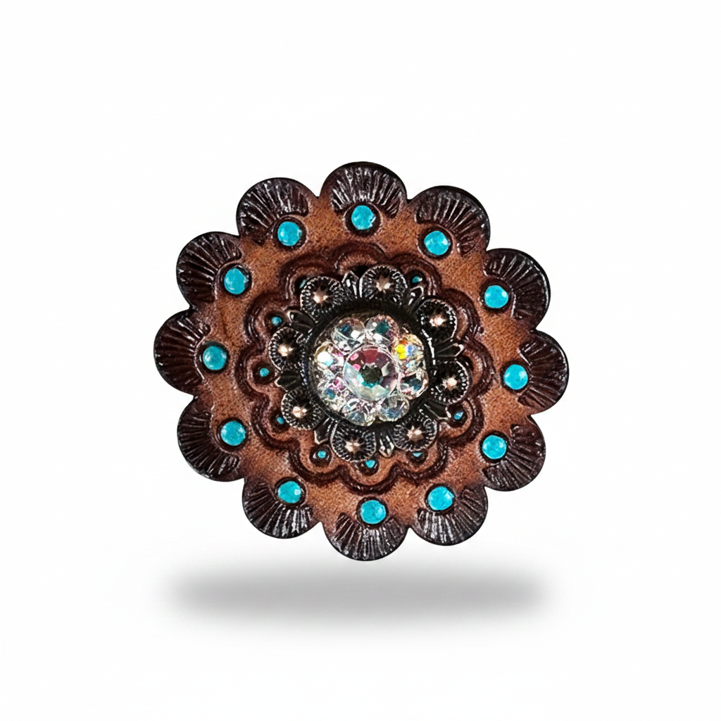 Copper AB Crystal Conchos | Sizes 1"- 3" | Buckles | Saddle Set | Leather Rosettes | Slide