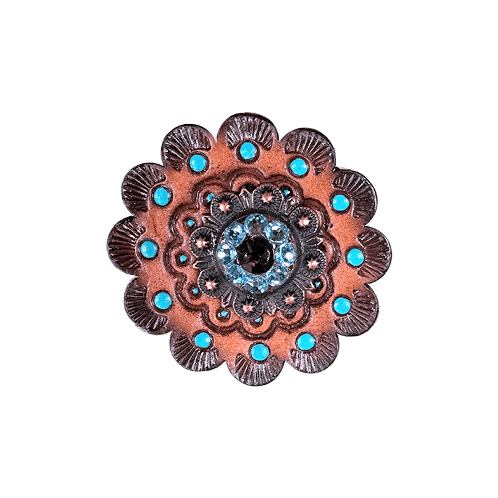 Amethyst & Aqua Copper 1" European Crystal Concho and Leather Rosette - RODEO DRIVE