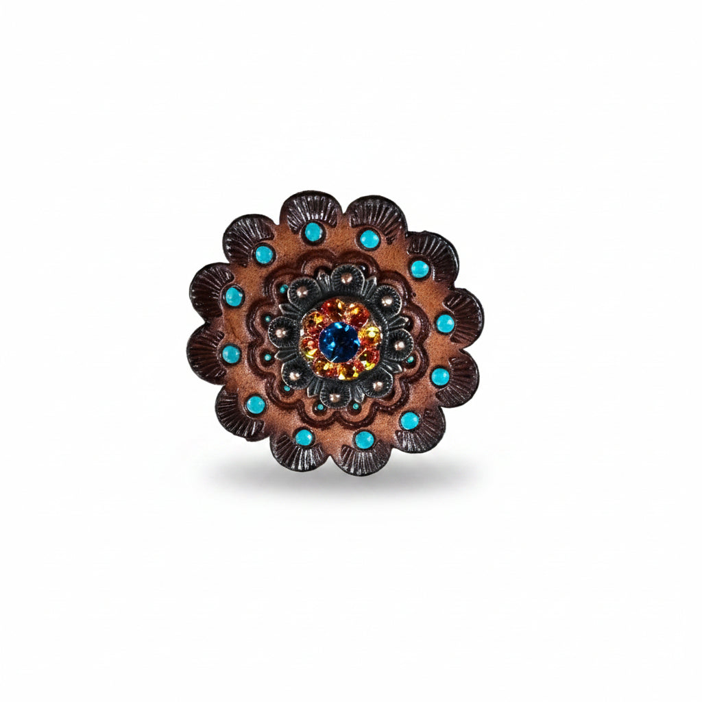Copper Capri - Fire Opal - Teal Crystal Conchos | Sizes 1"- 3" | Buckles | Saddle Set | Leather Rosettes | Slide