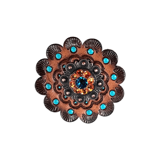 Capri & Fire Opal Copper 1" European Crystal Concho and Leather Rosette - RODEO DRIVE