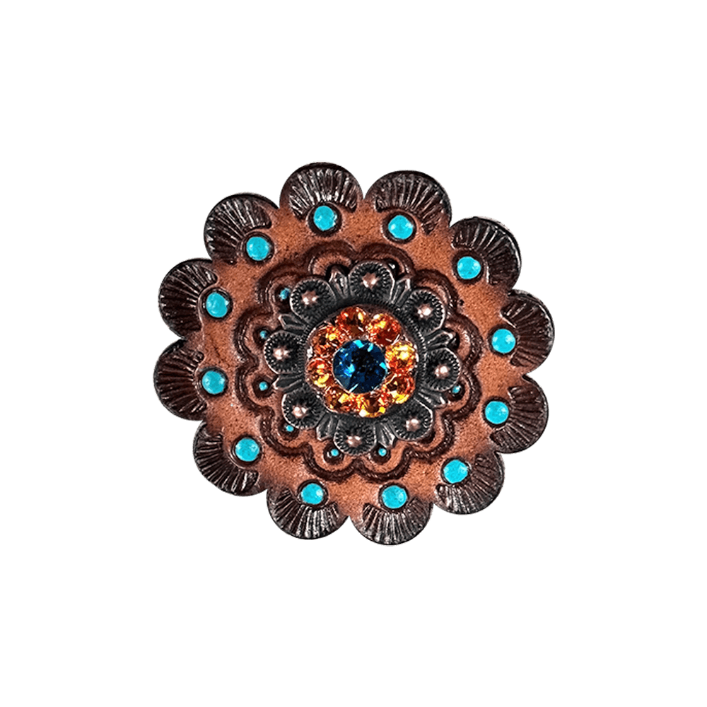 Capri & Fire Opal Copper 1" European Crystal Concho and Leather Rosette - RODEO DRIVE