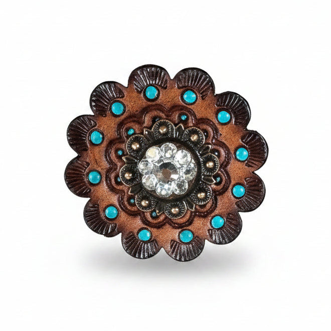 Copper Clear Crystal Conchos | Sizes 1"- 3" | Buckles | Saddle Set | Leather Rosettes | Slide