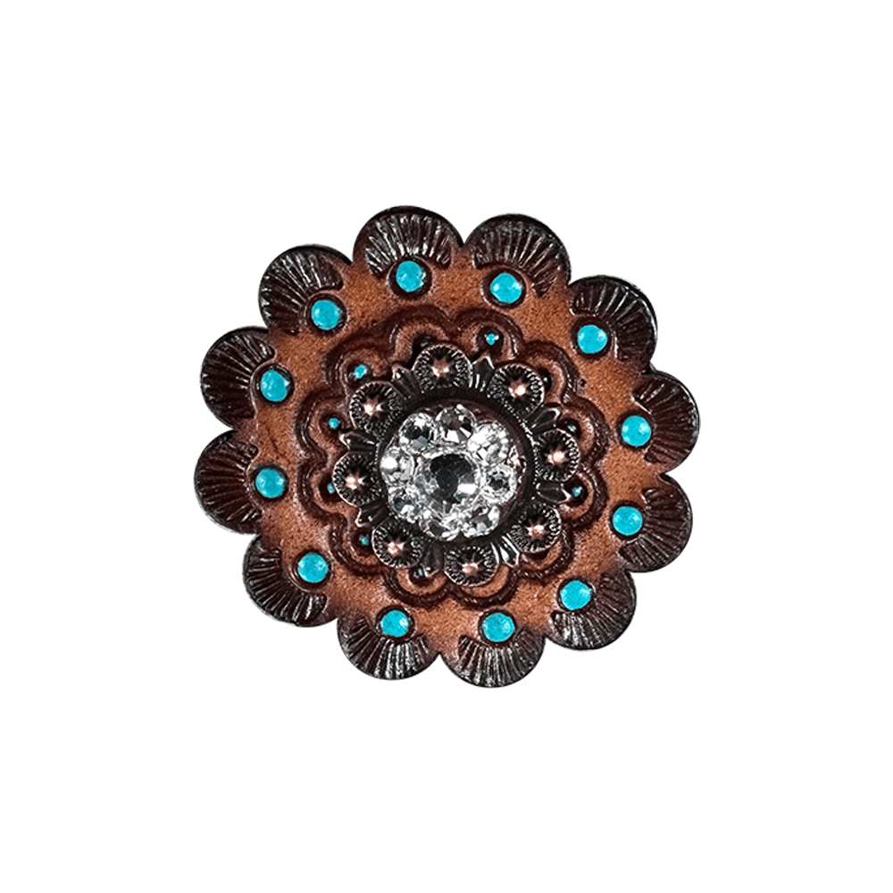 Clear Copper 1" European Crystal Concho and Leather Rosette - RODEO DRIVE