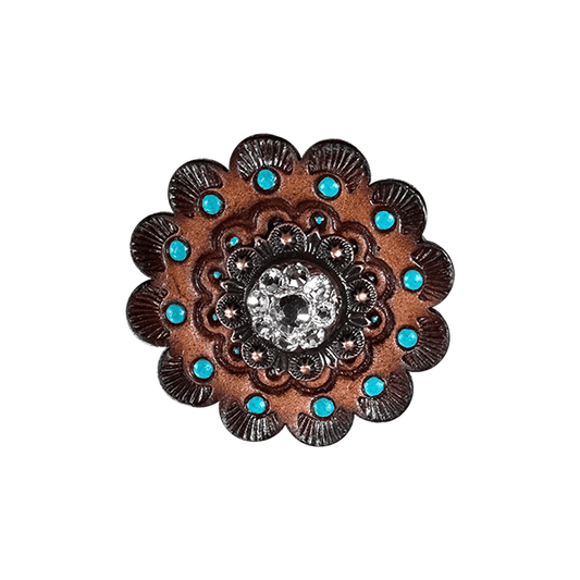 Clear Copper 1" European Crystal Concho and Leather Rosette - RODEO DRIVE