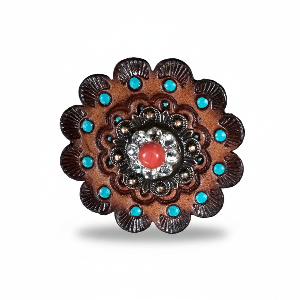 Copper Coral - Clear Crystal Conchos | Sizes 1"- 3" | Buckles | Saddle Set | Leather Rosettes | Slide
