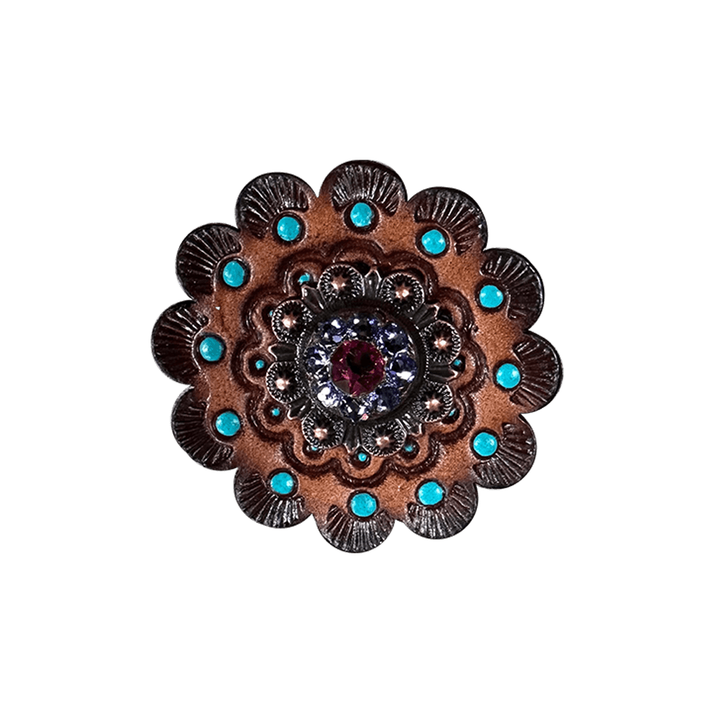 Fuchsia & Lilac Copper 1" European Crystal Concho and Leather Rosette - RODEO DRIVE