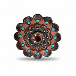 Copper Ruby - Jet - Champagne Crystal Conchos | Sizes 1"- 3" | Buckles | Saddle Set | Leather Rosettes | Slide