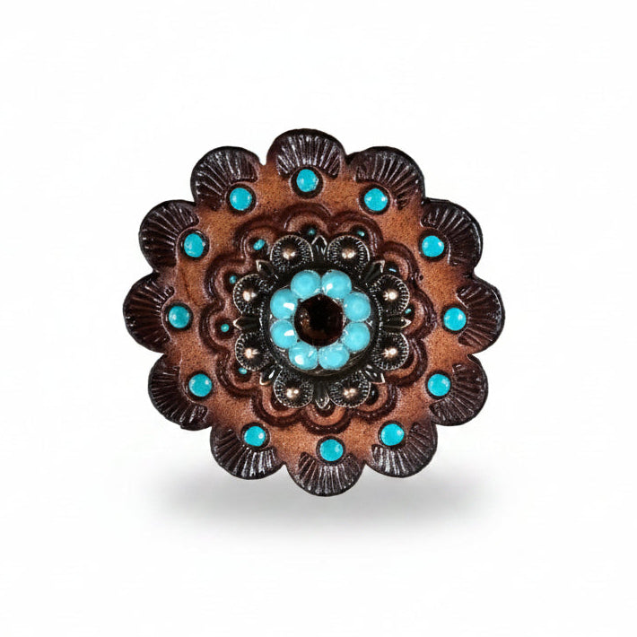 Copper Topaz - Turquoise - AB Crystal Conchos | Sizes 1"- 3" | Buckles | Saddle Set | Leather Rosettes | Slide