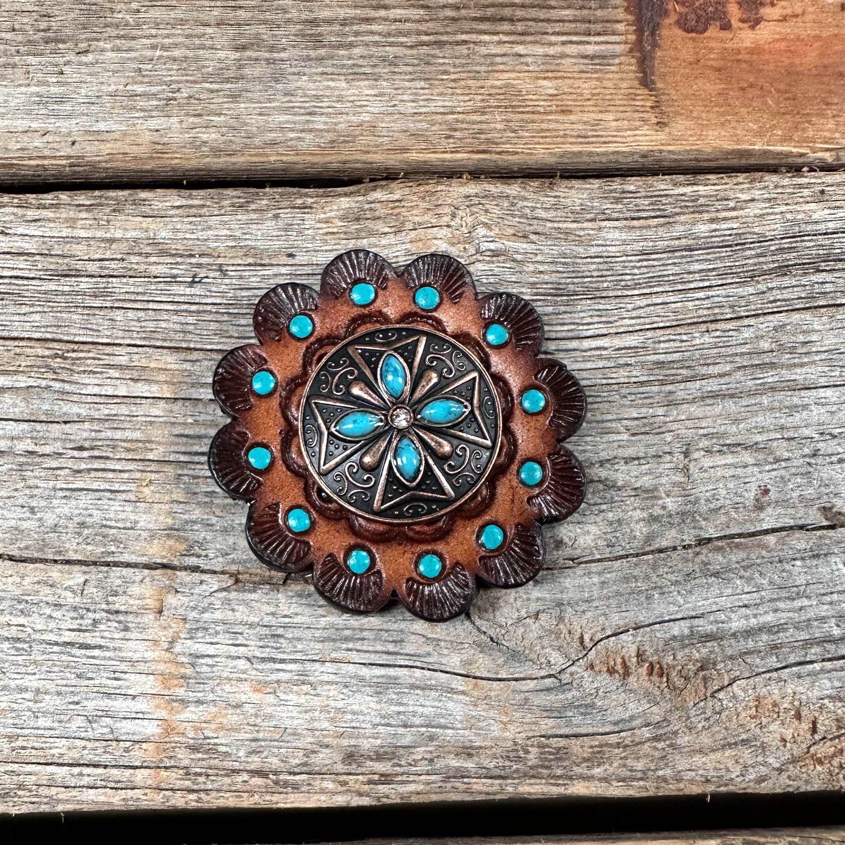 Copper Turquoise & Clear Crystal Western Concho W138