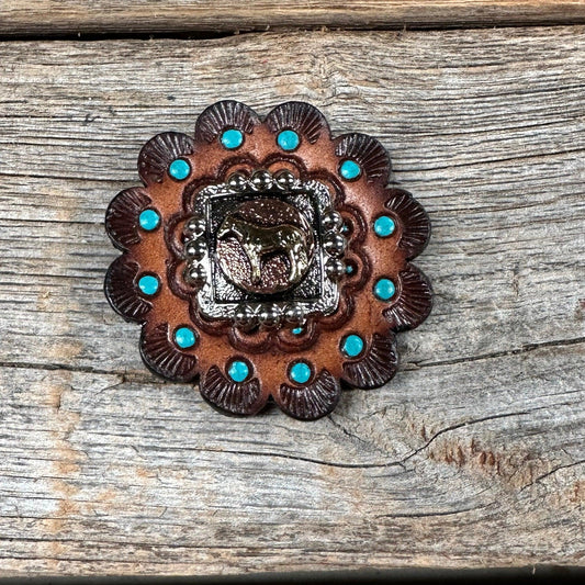 Leather Rosette Dark Oil Edges with Horse Western Concho R112W186S - RODEO DRIVE