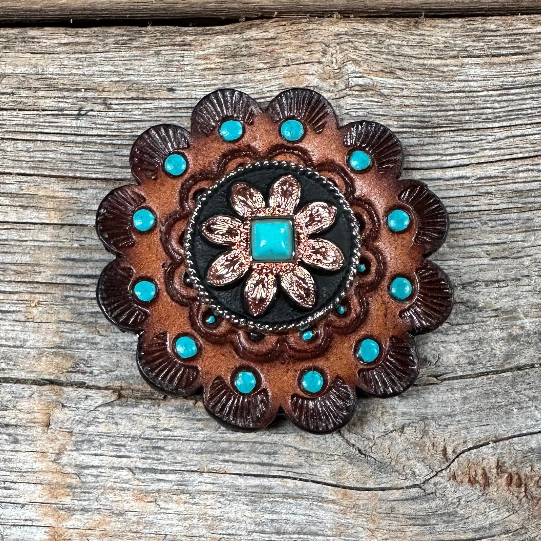 Copper Turquoise Sunflower Western Concho W188