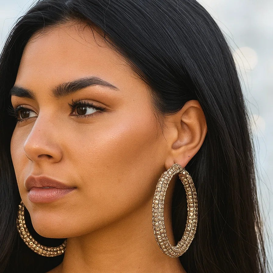 Champagne Western Bling Hoop Fashion Earrings