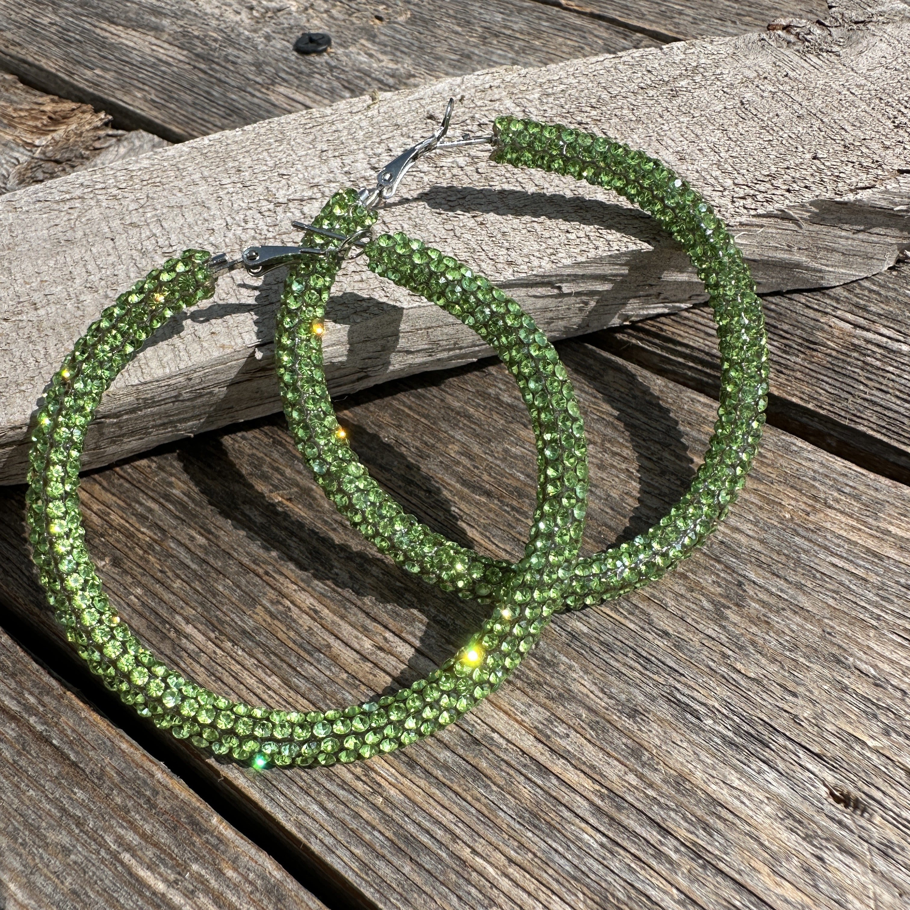 Lime Western Bling Hoop Fashion Earrings