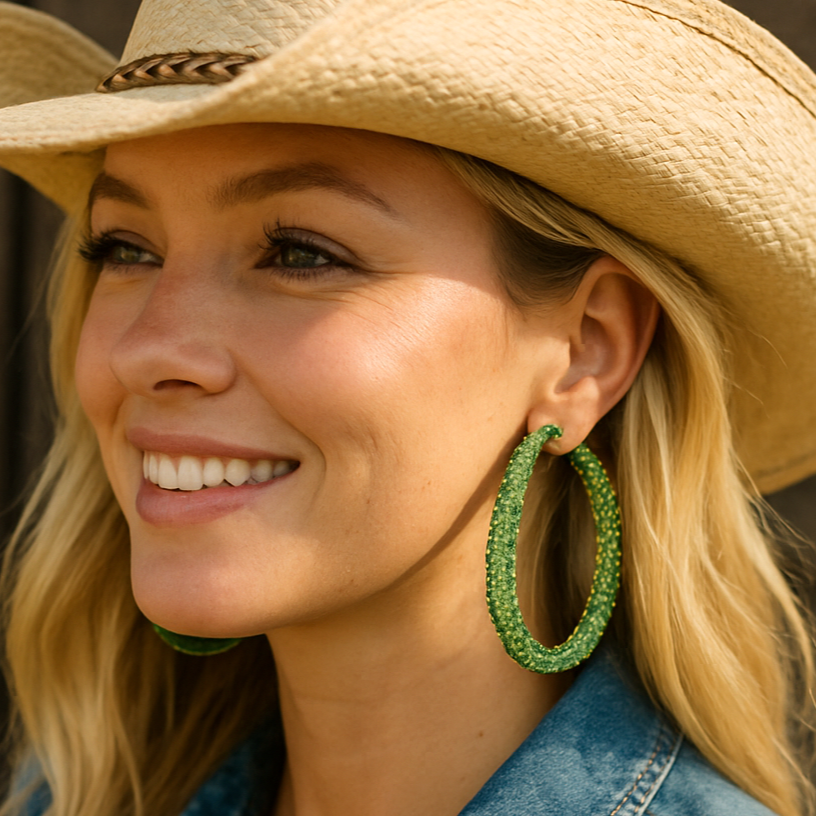 Lime Western Bling Hoop Fashion Earrings
