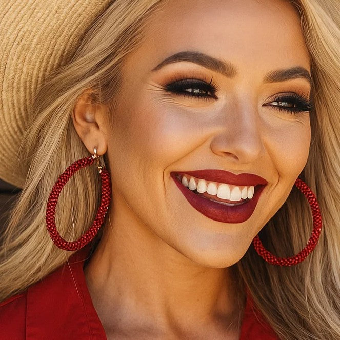 Red Western Bling Hoop Fashion Earrings