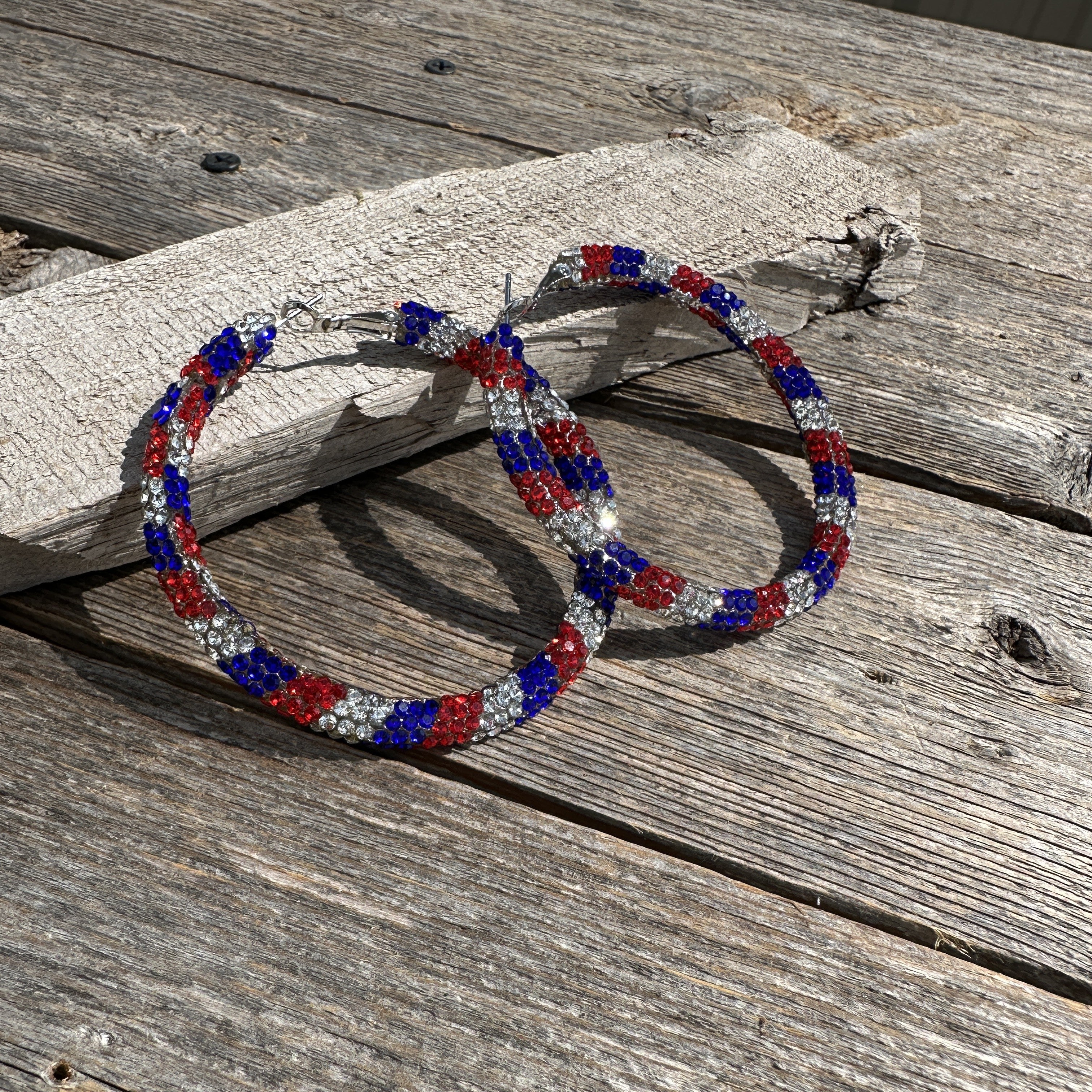 Red, White and Blue Western Bling Hoop Fashion Earrings