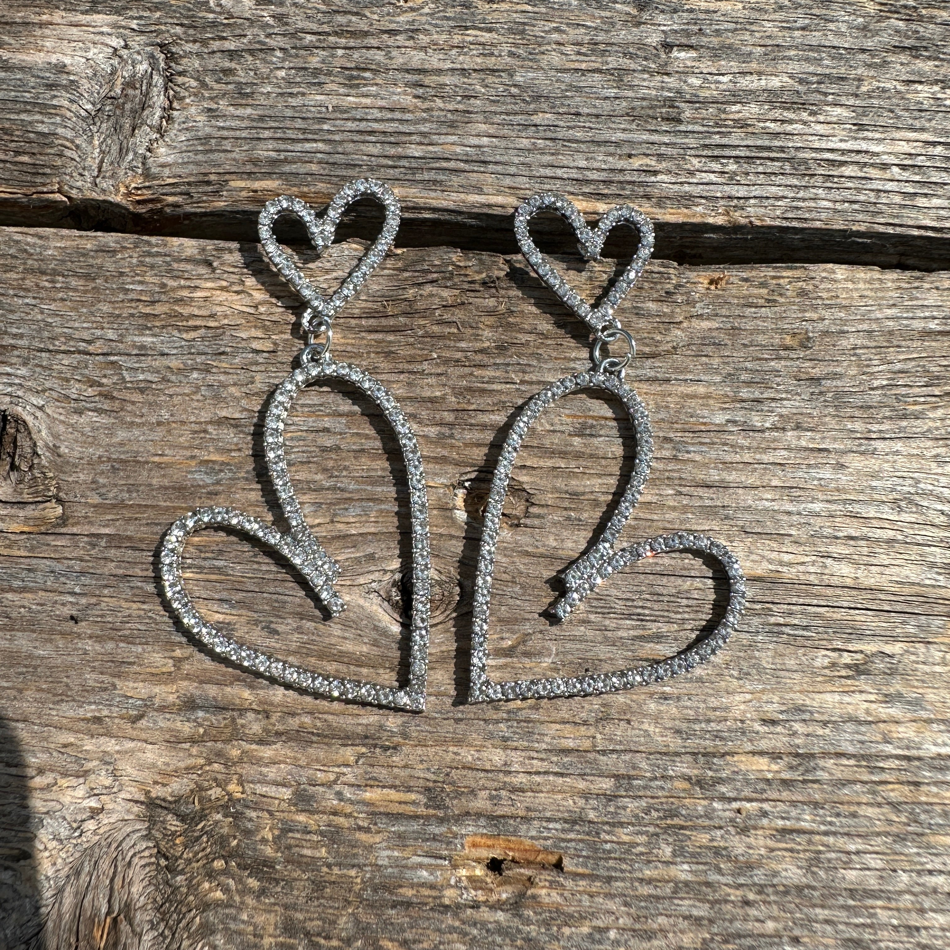 Silver Cowgirl Rhinestone Heart Dangle Fashion Earrings