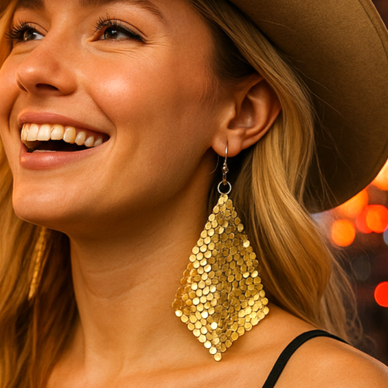 Rodeo Fashion Gold Chainmail Dangle Earrings