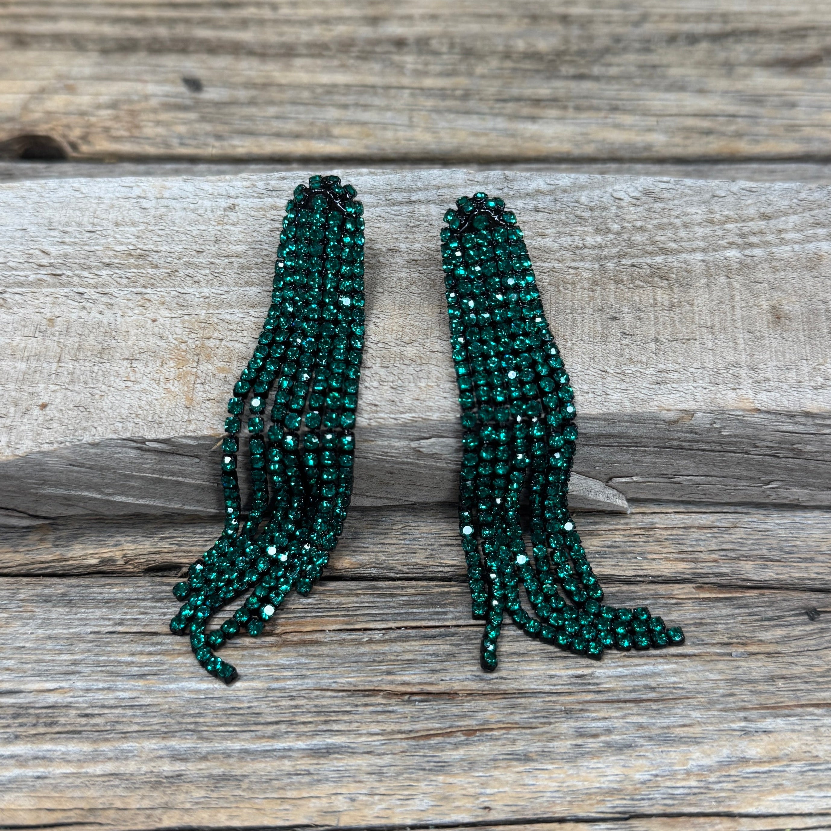 Green Western Boho Rhinestone Dangle Fashion Earrings